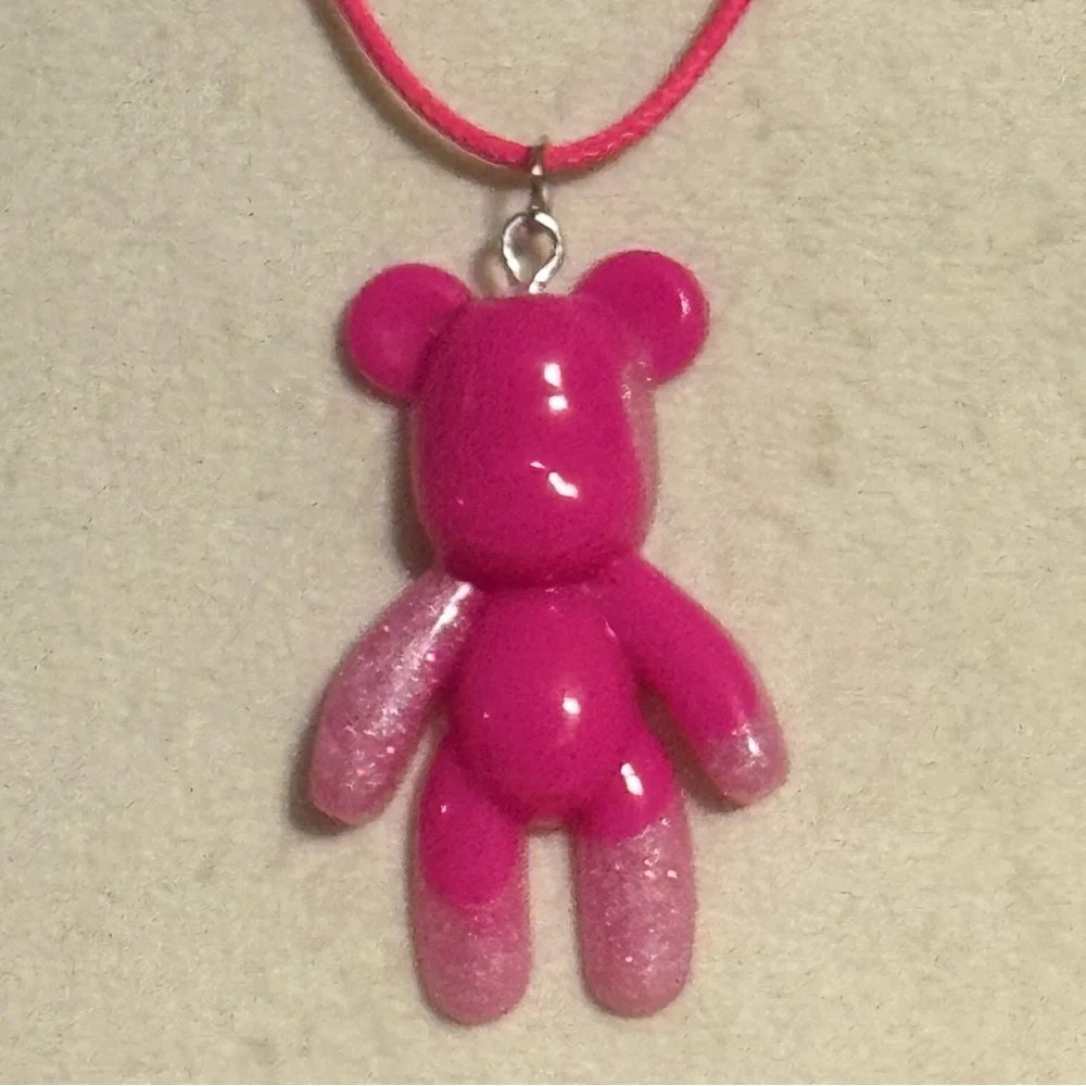 Adorable Neon Pink Bear Pendant Necklace for Kids